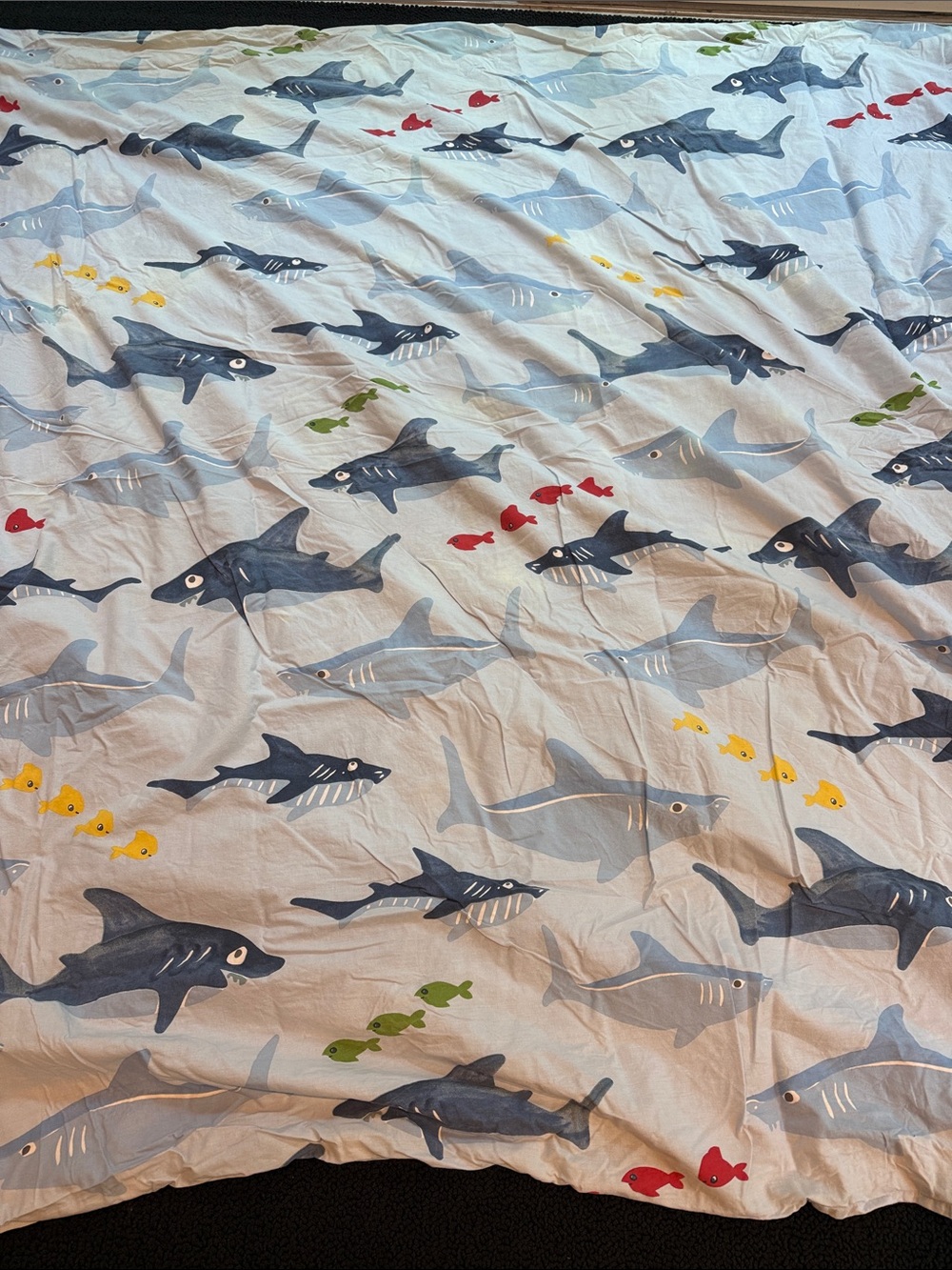 Shark Print Bed Sheet - Blue & Gray Sharks with Colorful Fish
